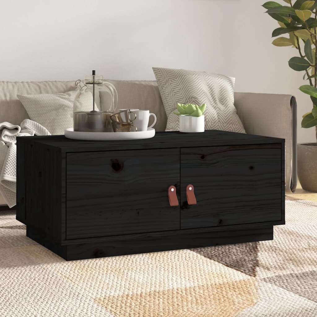 JUNG Vida Couchtisch Schwarz 80x50x35 cm Massivholz Kiefer