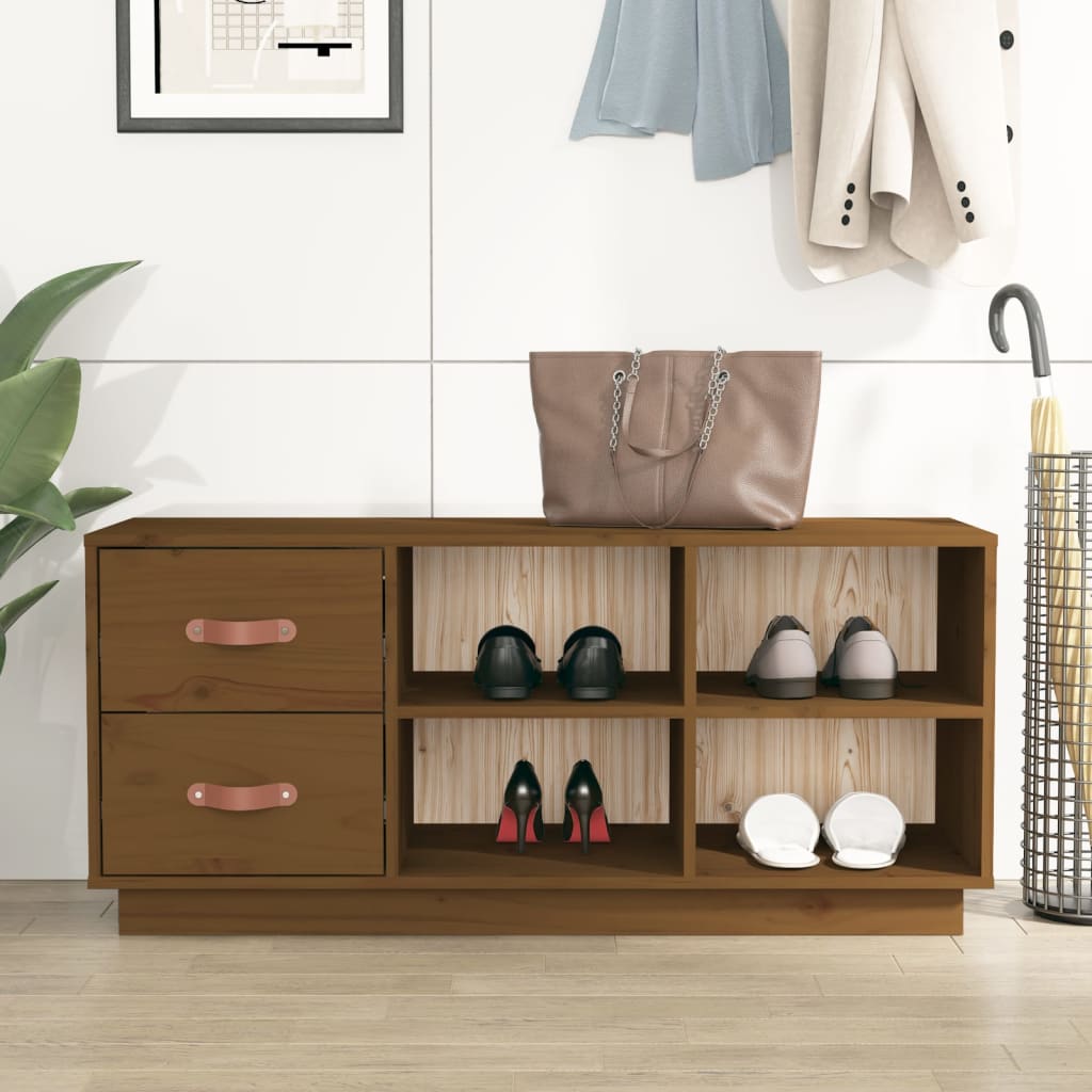 JUNG Vida Schuhbank Honigbraun 100x34x45 cm Massivholz Kiefer