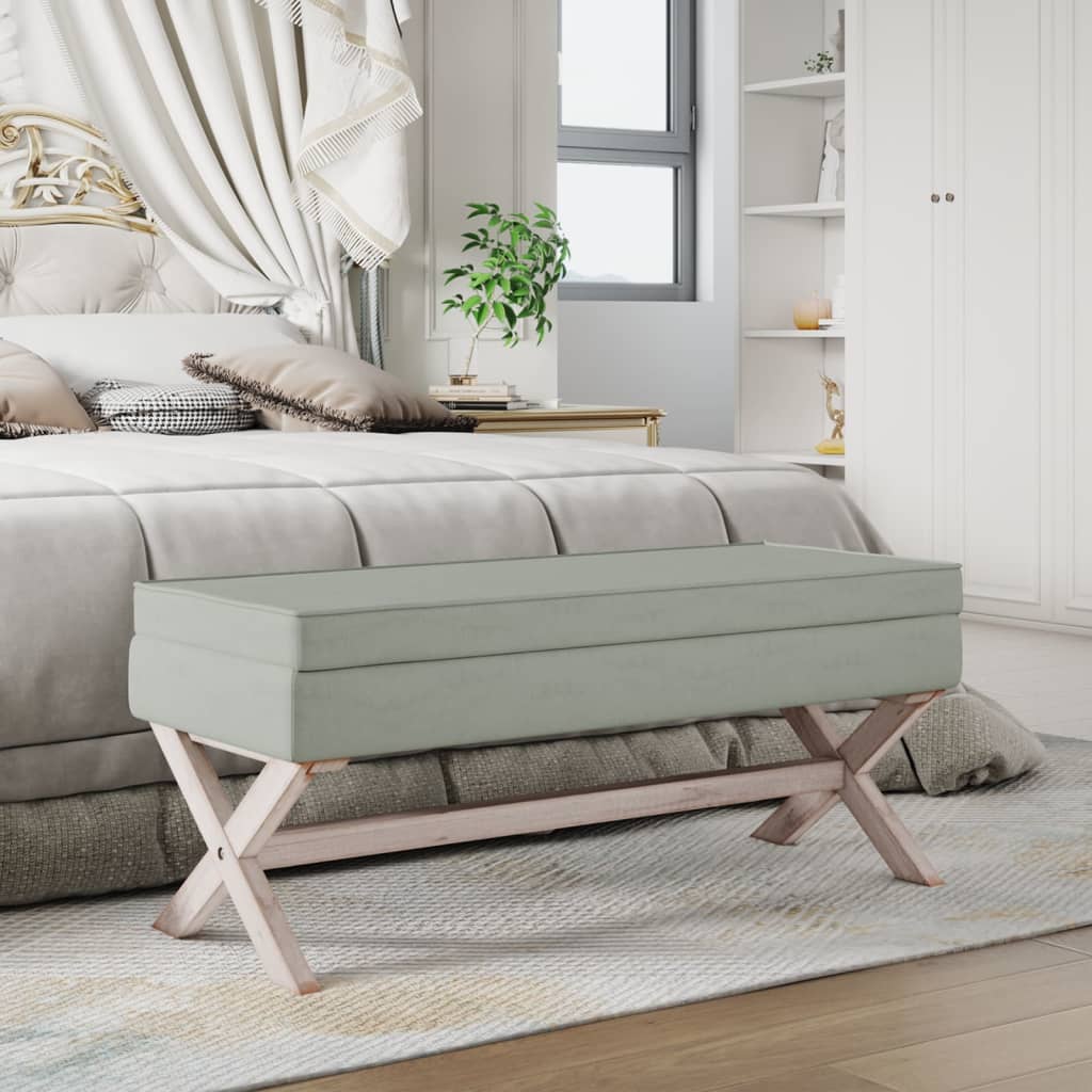 JUNG Vida Hocker mit Stauraum Hellgrau 110x45x49 cm Samt