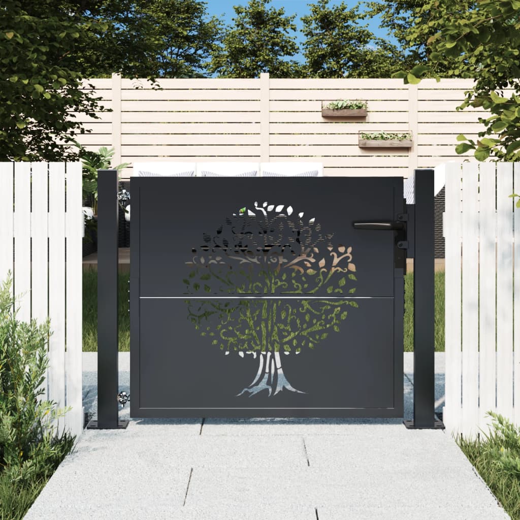 JUNG Vida Gartentor Anthrazit 100x75 cm Stahl Baum-Design