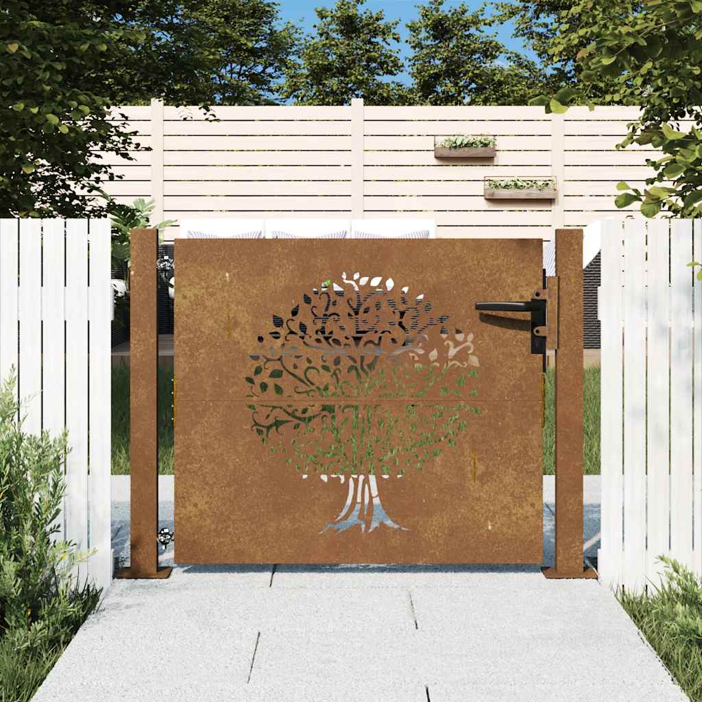 JUNG Vida Gartentor 100x75 cm Cortenstahl Baumdesign