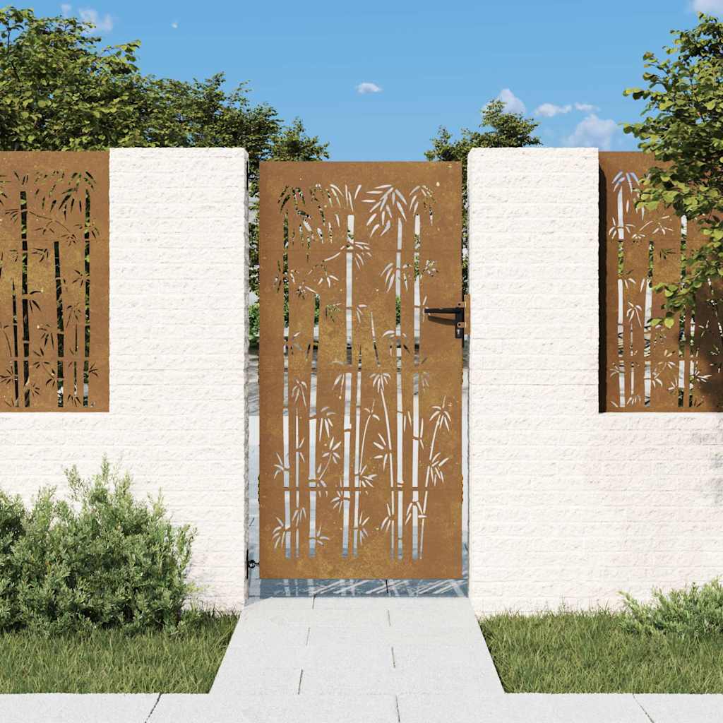 JUNG Vida Gartentor 85x175 cm Cortenstahl Bambus-Design