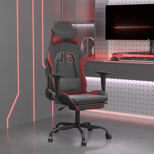 JUNG Vida Gaming-Stuhl mit Fußstütze Schwarz und Weinrot Kunstleder