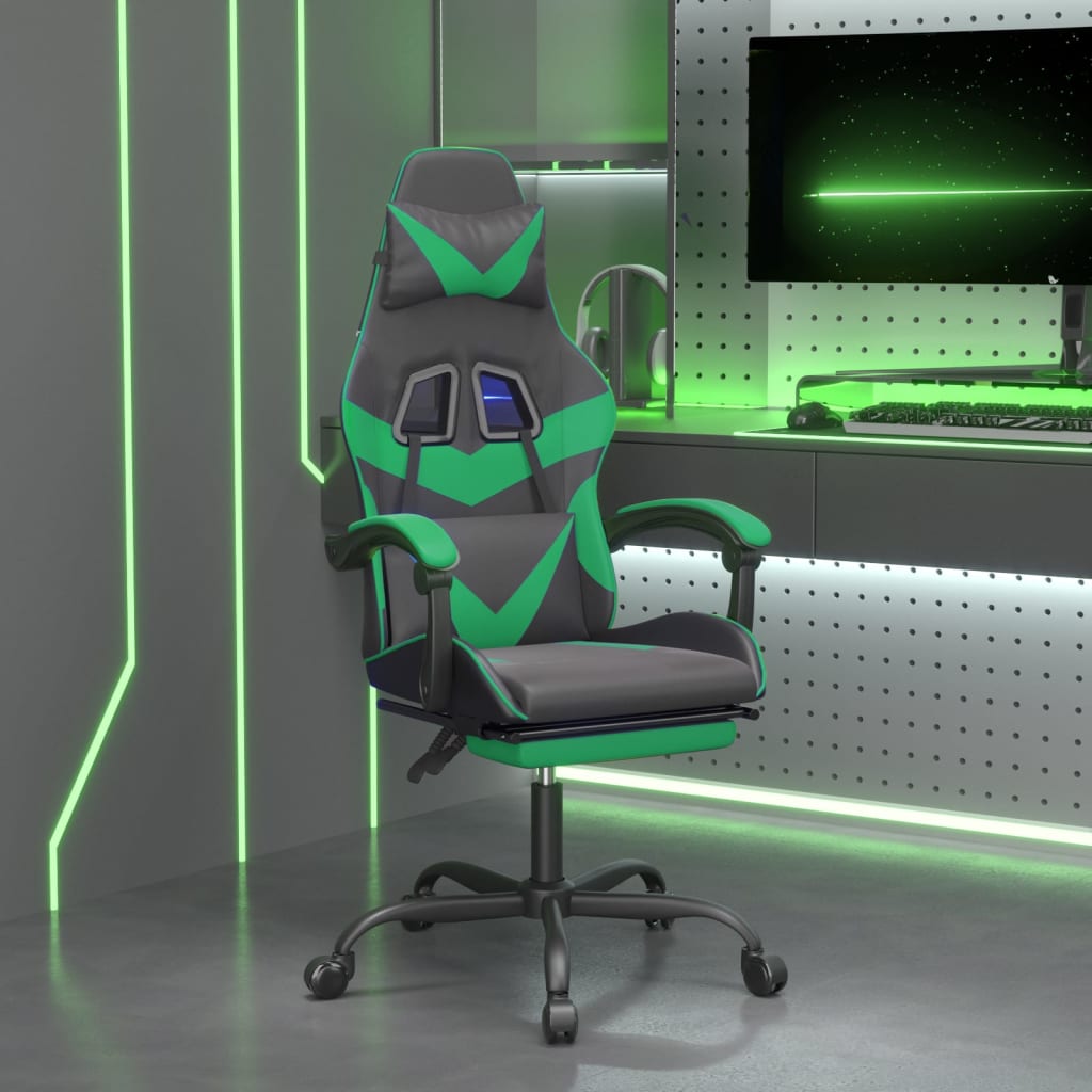 JUNG Vida Gaming-Stuhl mit Fußstütze Schwarz und Grün Kunstleder