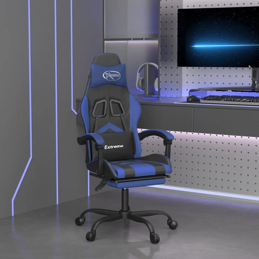 JUNG Vida Gaming-Stuhl mit Fußstütze Schwarz und Blau Kunstleder