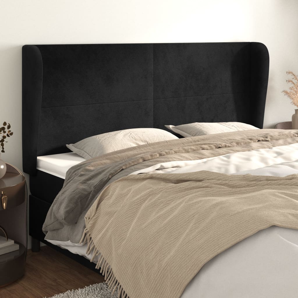 JUNG Vida Kopfteil mit Ohren Schwarz 163x23x118/128 cm Samt