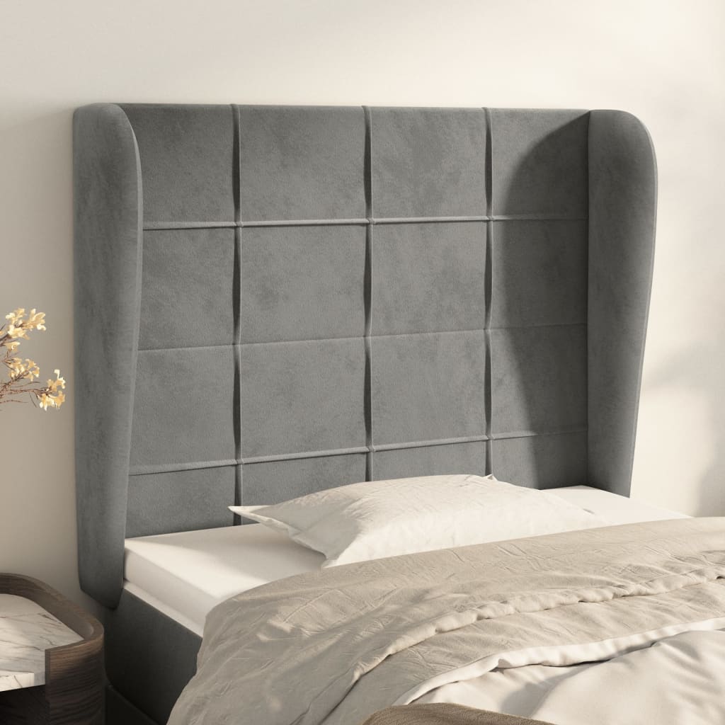 JUNG Vida Kopfteil mit Ohren Hellgrau 103x23x118/128 cm Samt