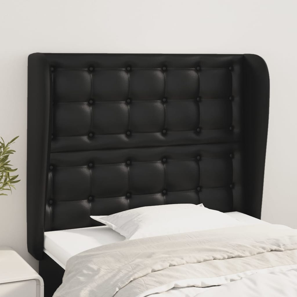 JUNG Vida Kopfteil mit Ohren Schwarz 93x23x118/128 cm Kunstleder