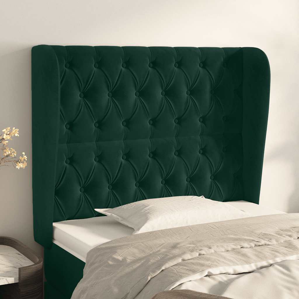 JUNG Vida Kopfteil mit Ohren Dunkelgrün 93x23x118/128 cm Samt