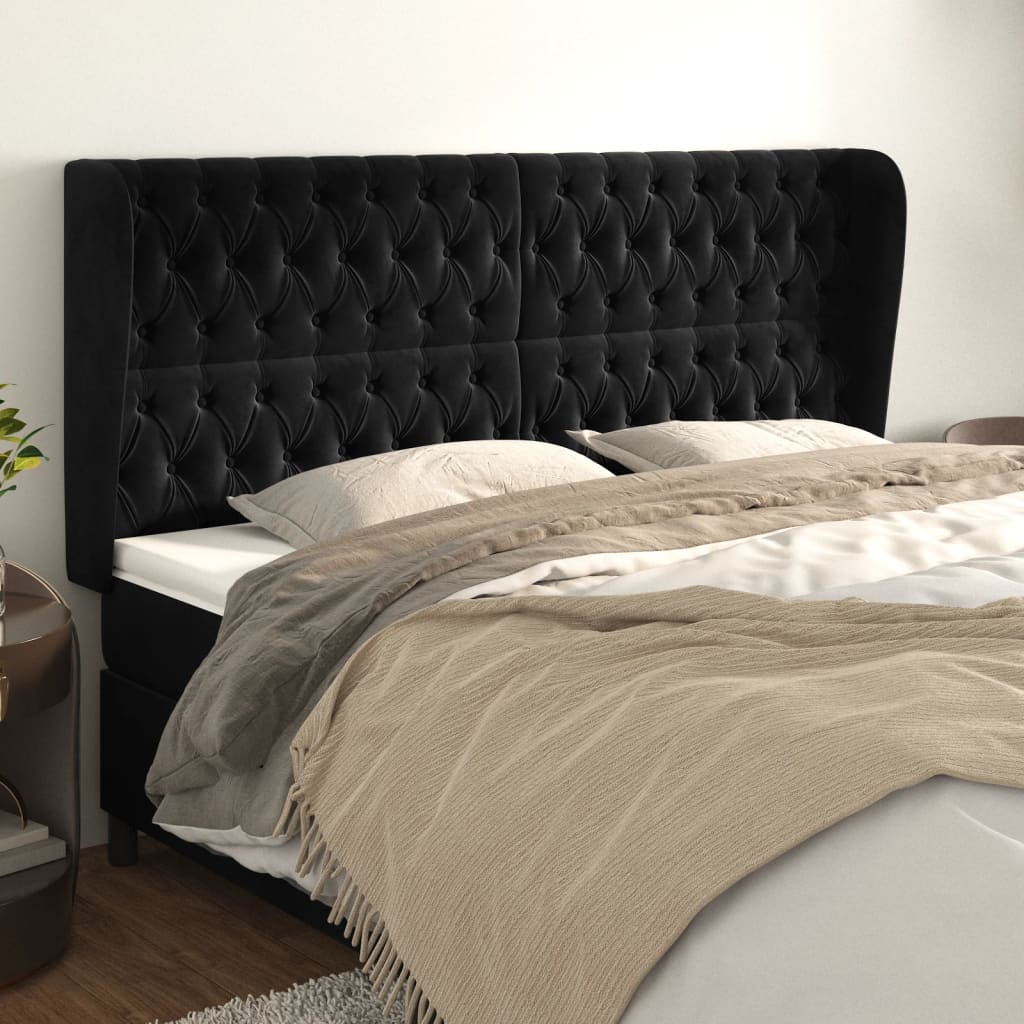 JUNG Vida Kopfteil mit Ohren Schwarz 183x23x118/128 cm Samt