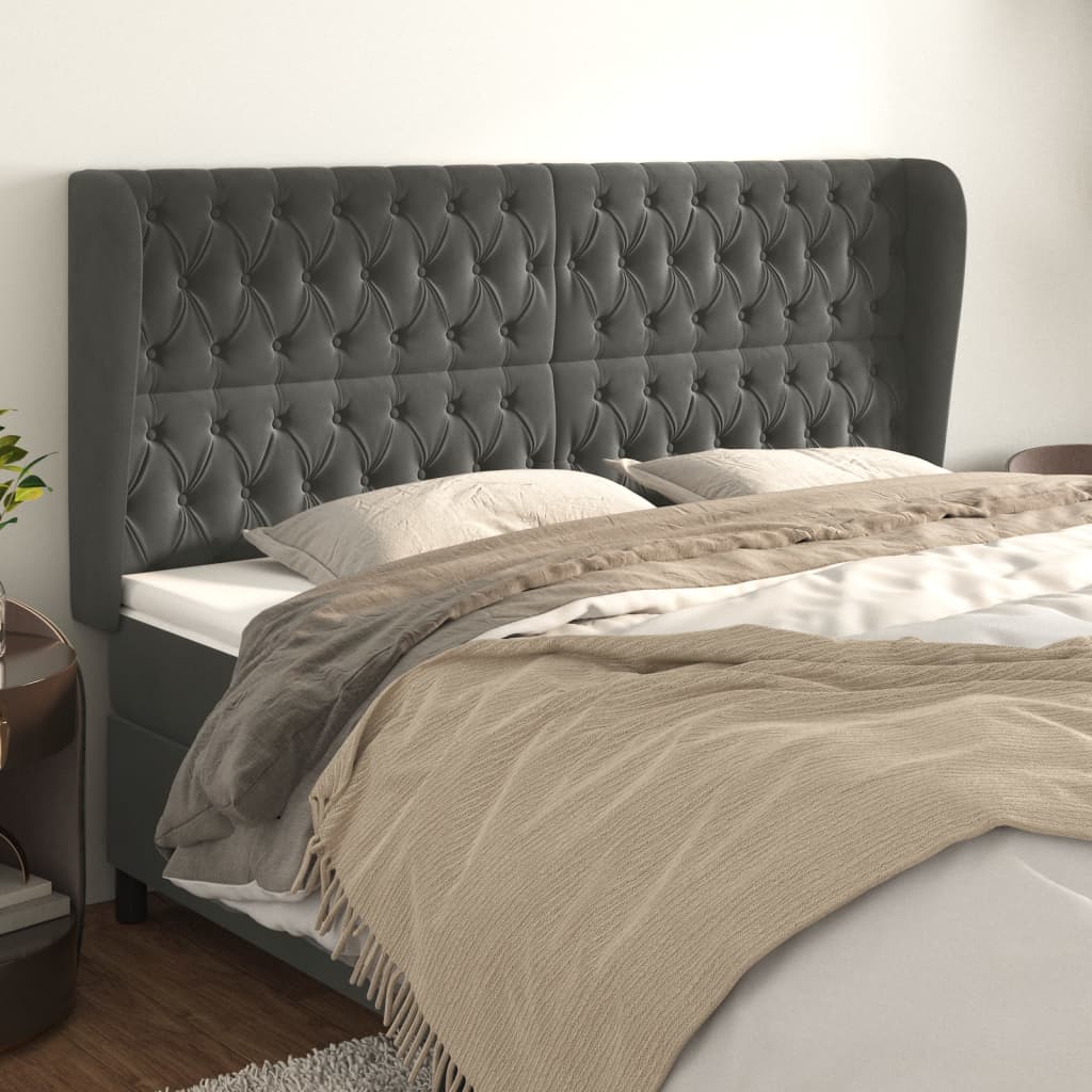 JUNG Vida Kopfteil mit Ohren Dunkelgrau 203x23x118/128 cm Samt