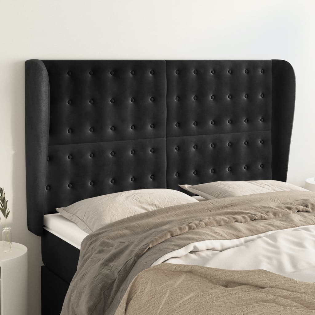 JUNG Vida Kopfteil mit Ohren Schwarz 147x23x118/128 cm Samt