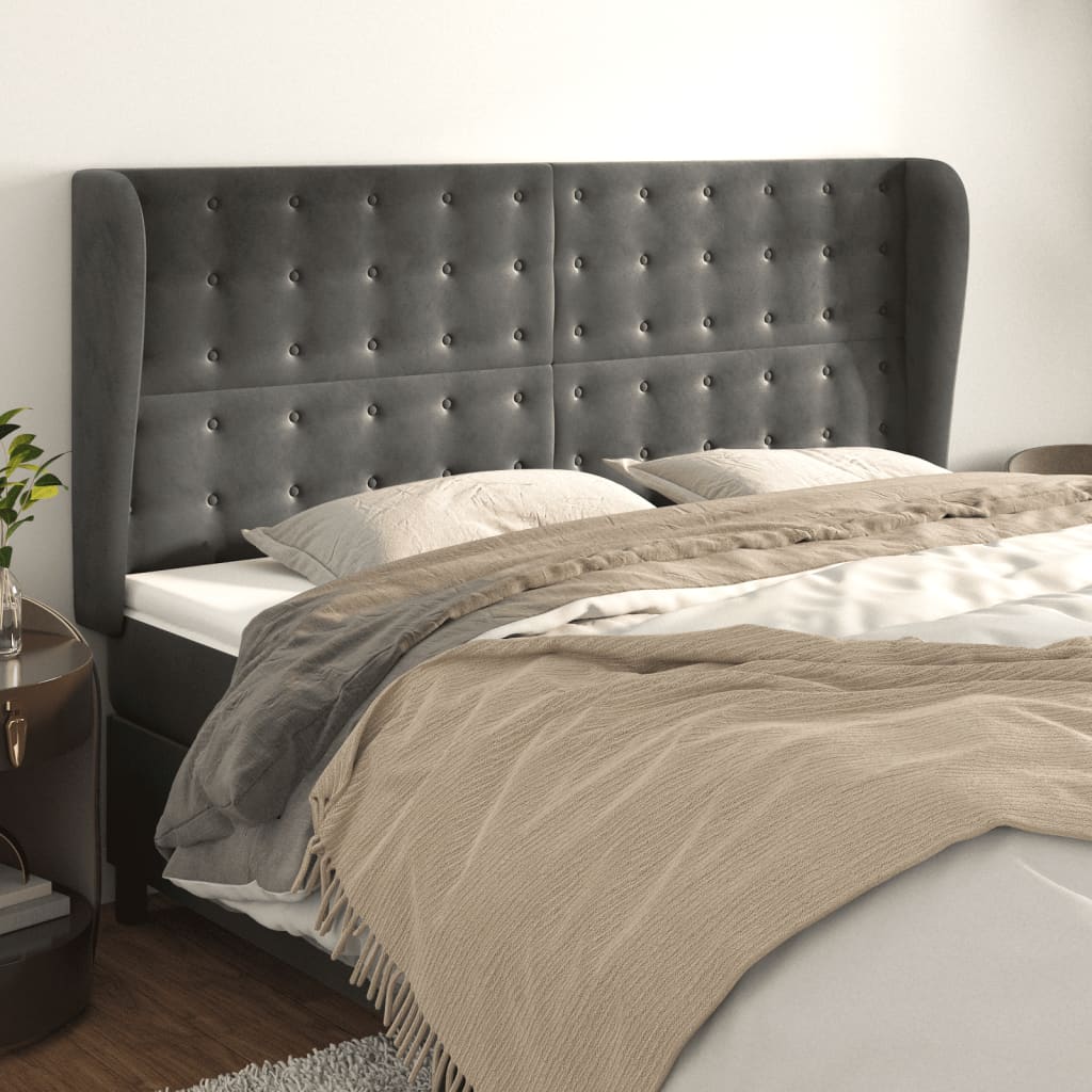 JUNG Vida Kopfteil mit Ohren Dunkelgrau 183x23x118/128 cm Samt