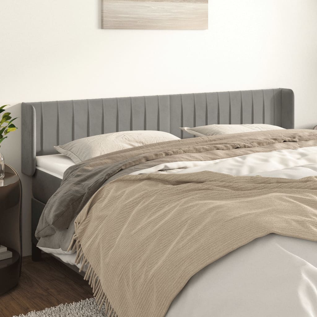 JUNG Vida Kopfteil mit Ohren Hellgrau 183x16x78/88 cm Samt