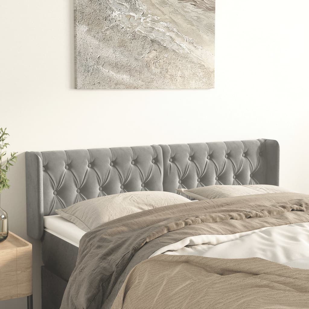 JUNG Vida Kopfteil mit Ohren Hellgrau 163x16x78/88 cm Samt