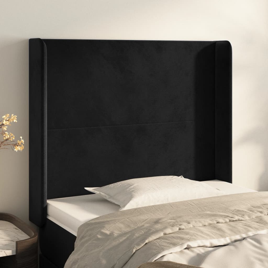 JUNG Vida Kopfteil mit Ohren Schwarz 83x16x118/128 cm Samt