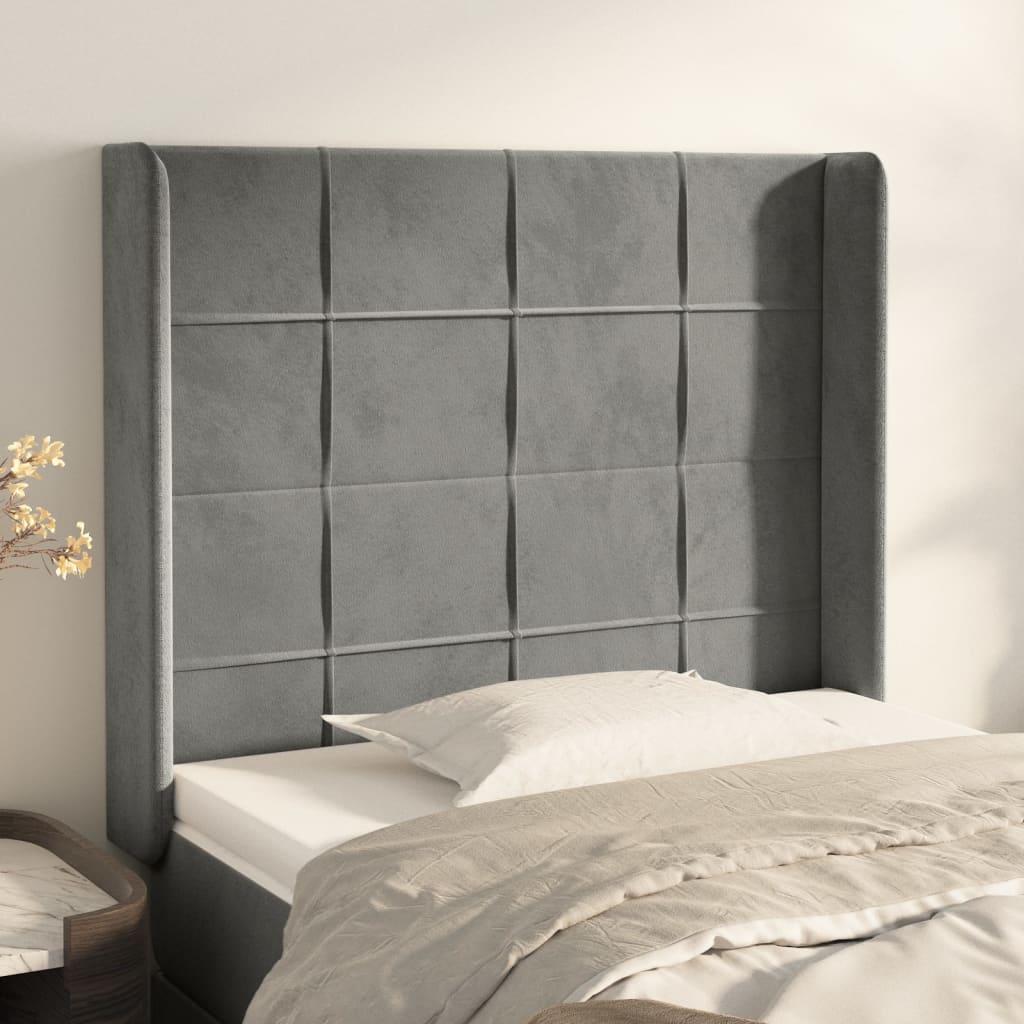 JUNG Vida Kopfteil mit Ohren Hellgrau 93x16x118/128 cm Samt