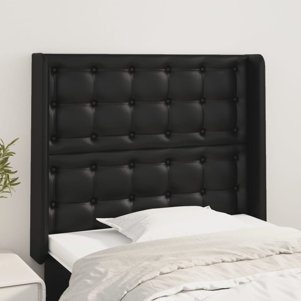 JUNG Vida Kopfteil mit Ohren Schwarz 93x16x118/128 cm Kunstleder