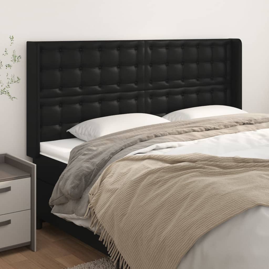 JUNG Vida Kopfteil mit Ohren Schwarz 203x16x118/128 cm Kunstleder