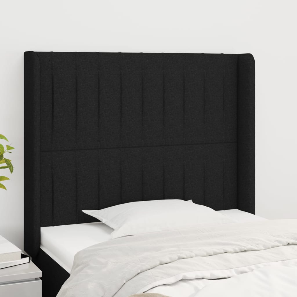 JUNG Vida Kopfteil mit Ohren Schwarz 93x16x118/128 cm Stoff