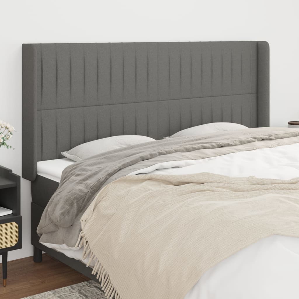 JUNG Vida Kopfteil mit Ohren Dunkelgrau 183x16x118/128 cm Stoff