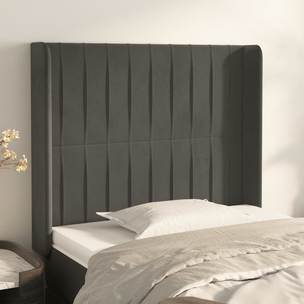 JUNG Vida Kopfteil mit Ohren Dunkelgrau 93x16x118/128 cm Samt
