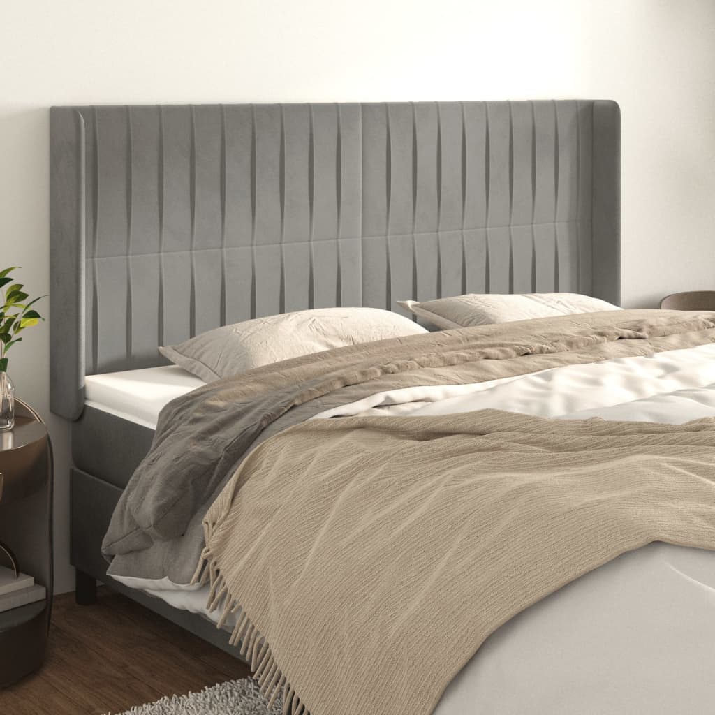 JUNG Vida Kopfteil mit Ohren Hellgrau 163x16x118/128 cm Samt