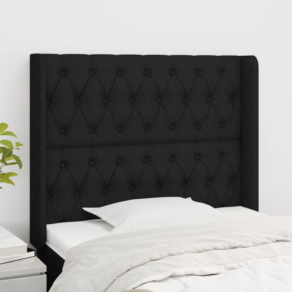 JUNG Vida Kopfteil mit Ohren Schwarz 93x16x118/128 cm Stoff