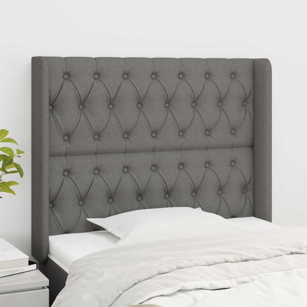 JUNG Vida Kopfteil mit Ohren Dunkelgrau 103x16x118/128 cm Stoff