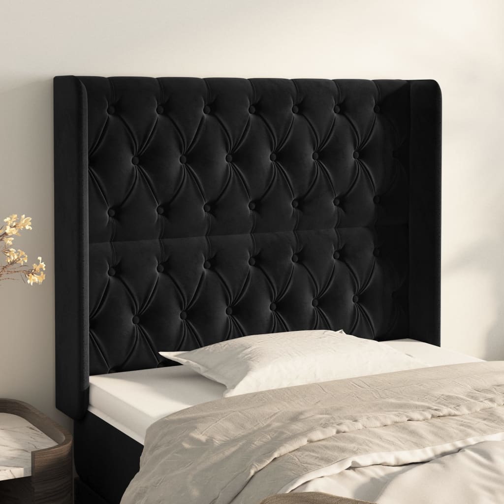 JUNG Vida Kopfteil mit Ohren Schwarz 93x16x118/128 cm Samt