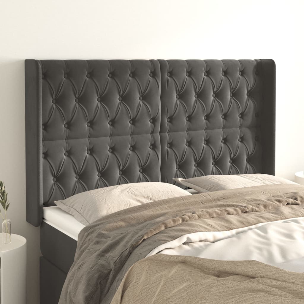 JUNG Vida Kopfteil mit Ohren Dunkelgrau 163x16x118/128 cm Samt