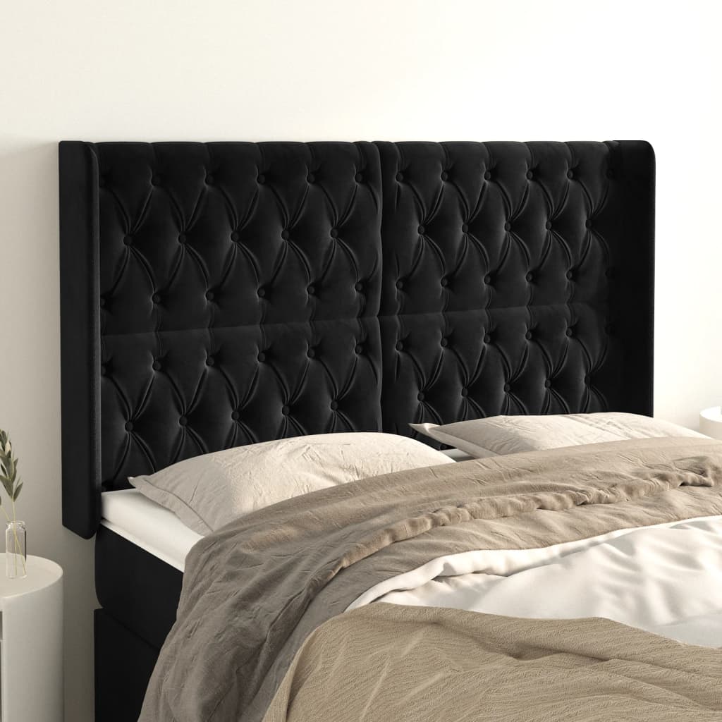 JUNG Vida Kopfteil mit Ohren Schwarz 163x16x118/128 cm Samt