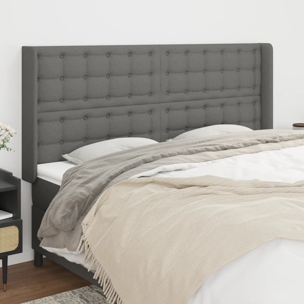 JUNG Vida Kopfteil mit Ohren Dunkelgrau 183x16x118/128 cm Stoff