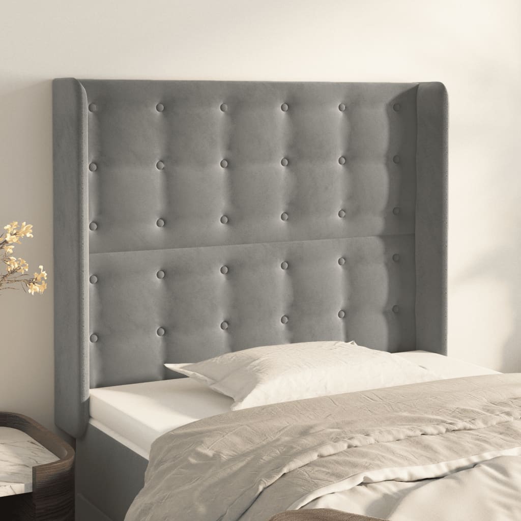 JUNG Vida Kopfteil mit Ohren Hellgrau 83x16x118/128 cm Samt