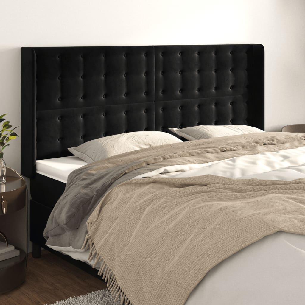 JUNG Vida Kopfteil mit Ohren Schwarz 203x16x118/128 cm Samt