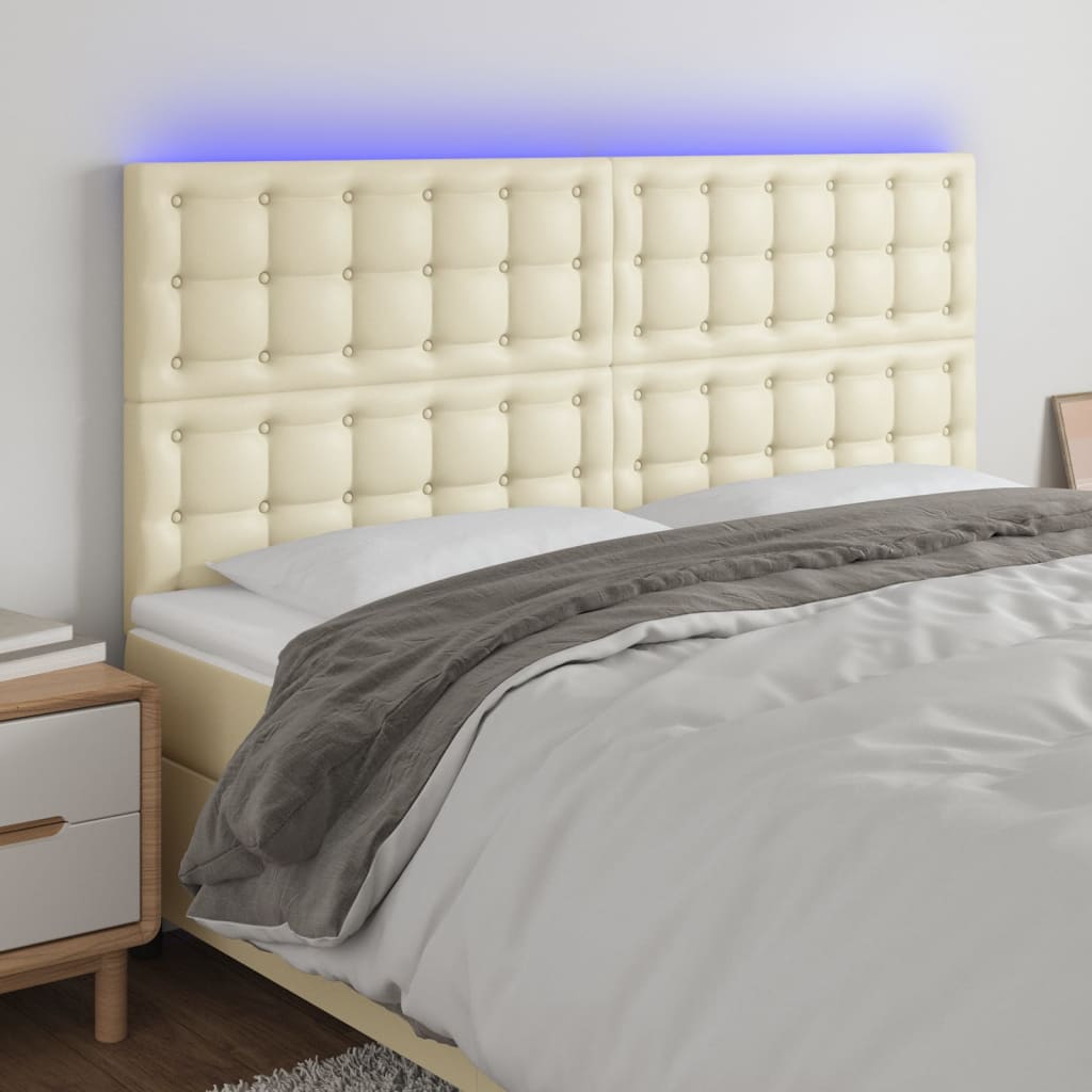 JUNG Vida LED Kopfteil Creme 200x5x118/128 cm Kunstleder