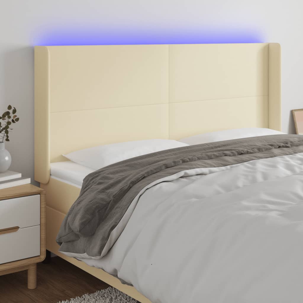 JUNG Vida LED Kopfteil Creme 163x16x118/128 cm Kunstleder