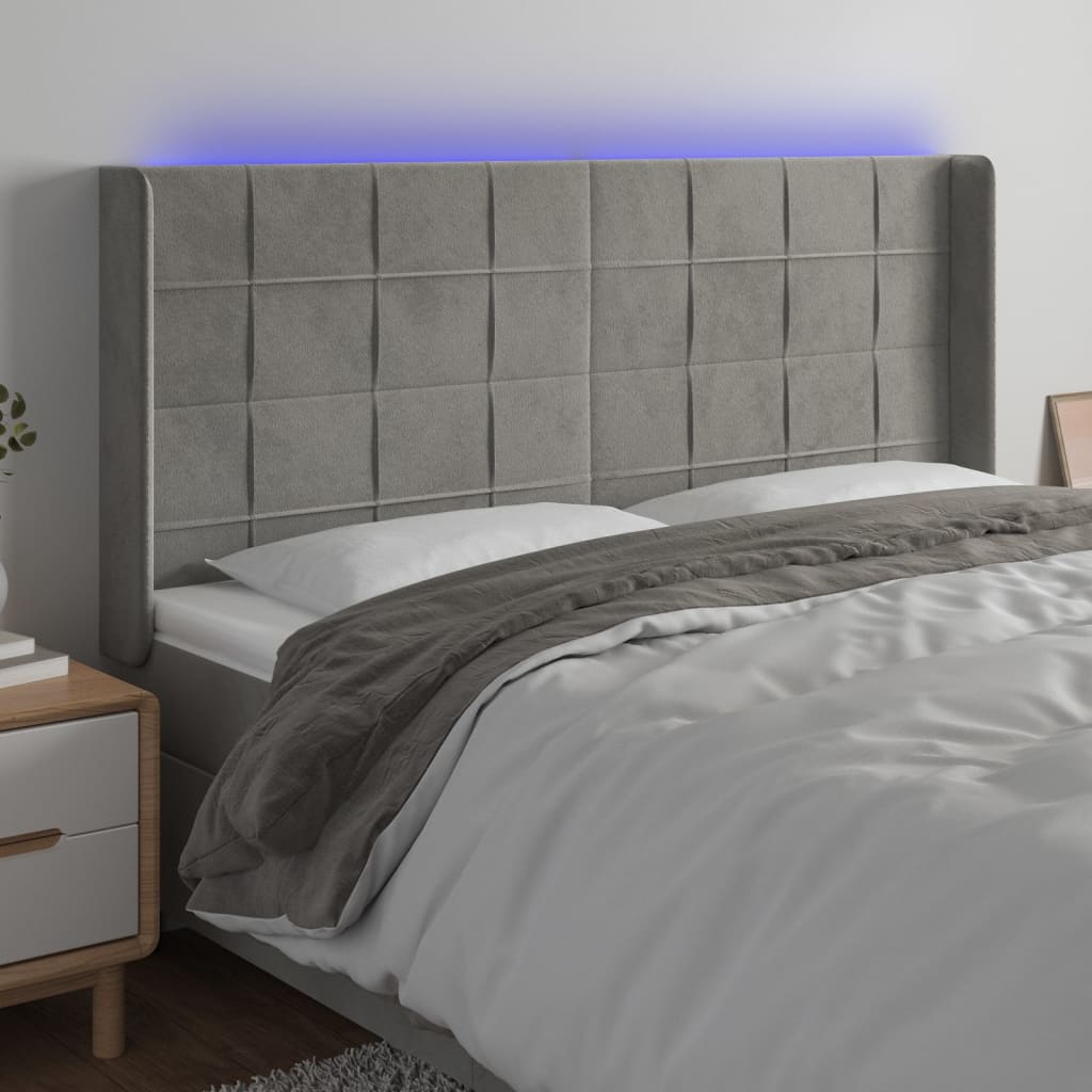 JUNG Vida LED Kopfteil Hellgrau 163x16x118/128 cm Samt