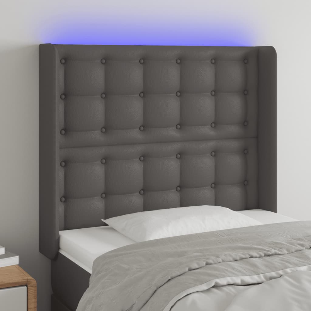 JUNG Vida LED Kopfteil Grau 93x16x118/128 cm Kunstleder