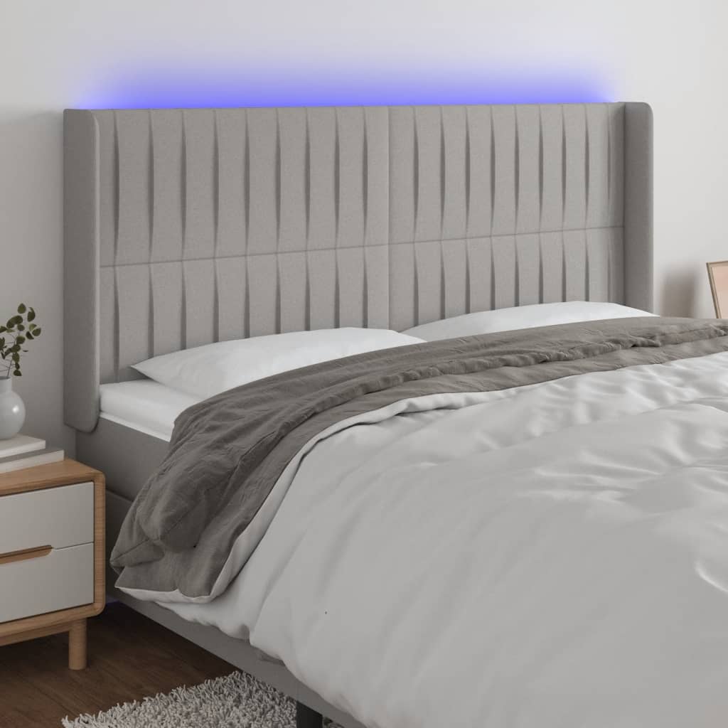 JUNG Vida LED Kopfteil Hellgrau 203x16x118/128 cm Stoff