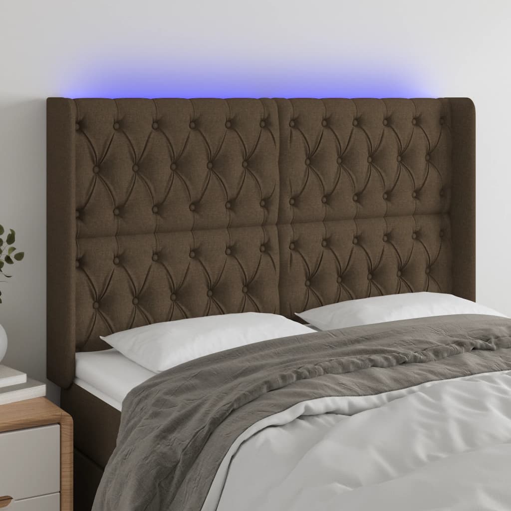 JUNG Vida LED Kopfteil Dunkelbraun 147x16x118/128 cm Stoff