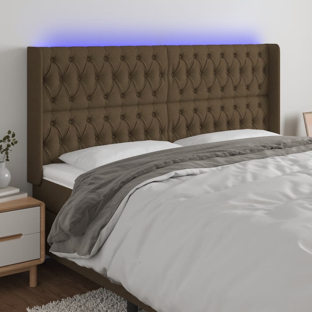 JUNG Vida LED Kopfteil Dunkelbraun 203x16x118/128 cm Stoff
