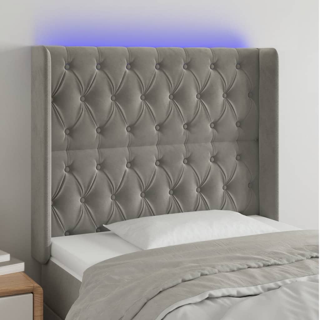 JUNG Vida LED Kopfteil Hellgrau 103x16x118/128 cm Samt