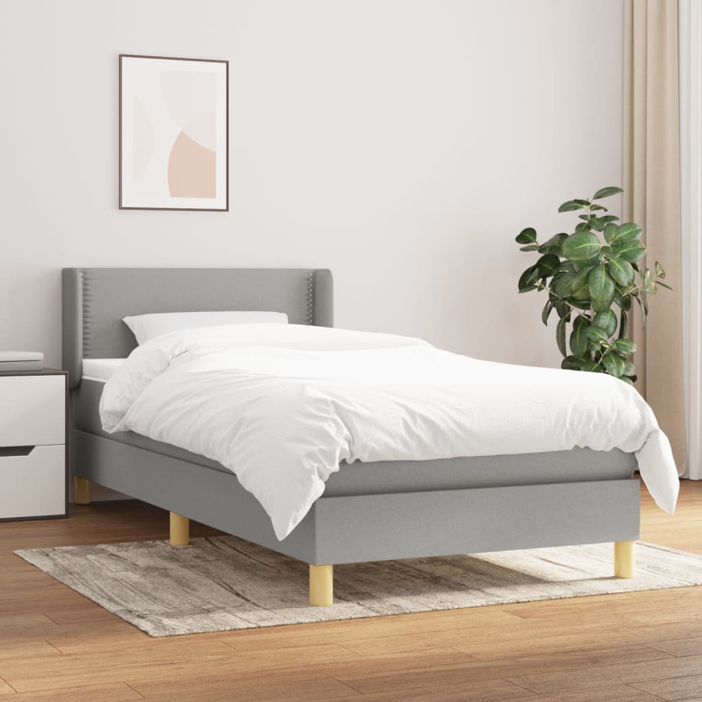 JUNG Vida Boxspringbett mit Matratze Hellgrau 90x200 cm Stoff