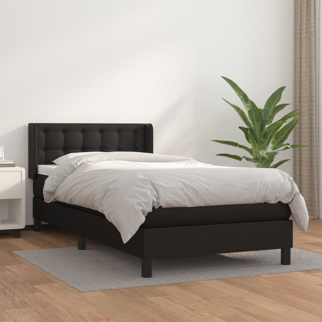 JUNG Vida Boxspringbett mit Matratze Schwarz 90x190 cm Kunstleder