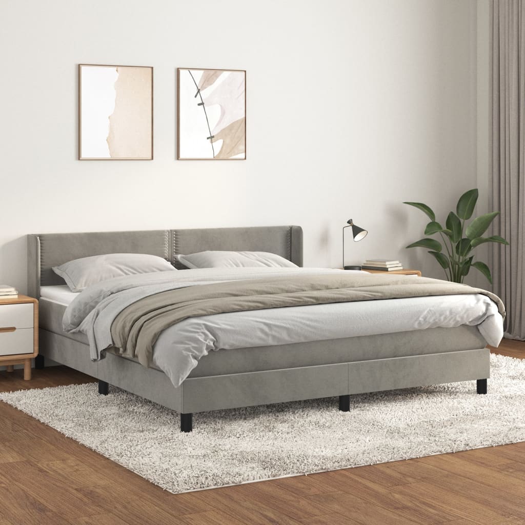 JUNG Vida Boxspringbett mit Matratze Hellgrau 180x200 cm Samt