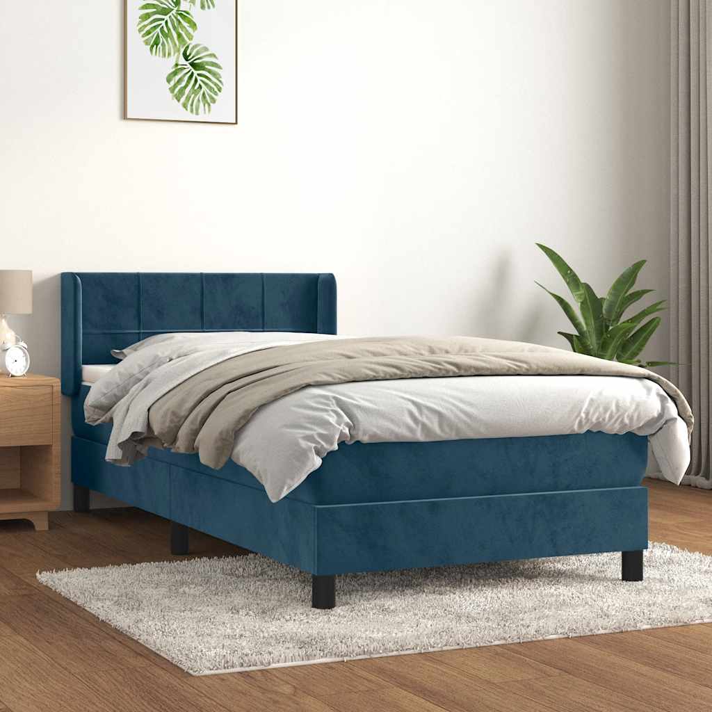 JUNG Vida Boxspringbett mit Matratze Dunkelblau 90x190 cm Samt