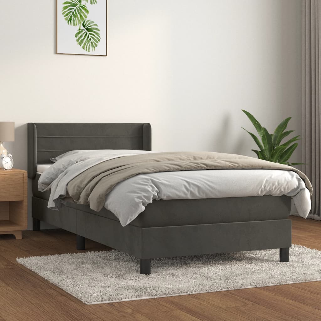 JUNG Vida Boxspringbett mit Matratze Dunkelgrau 80x200 cm Samt