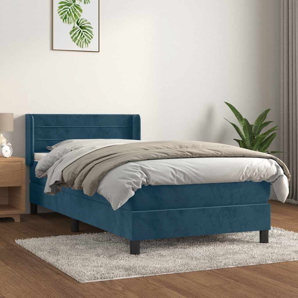 JUNG Vida Boxspringbett mit Matratze Dunkelblau 90x200 cm Samt