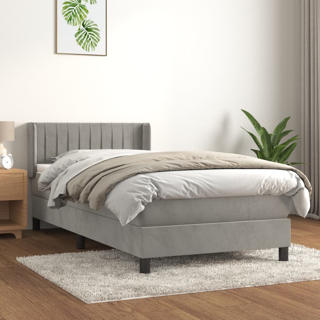 JUNG Vida Boxspringbett mit Matratze Hellgrau 90x190 cm Samt
